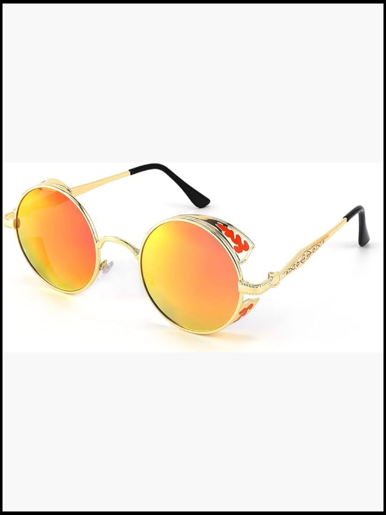 Round Metal Frame Steampunk Sunglasses Polarized Uv Protection